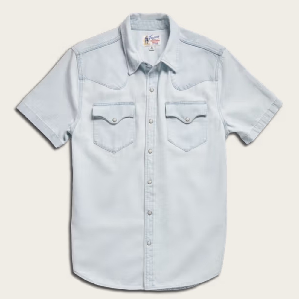 Tecovas Denim Short Sleeve Shirt on Light Blue